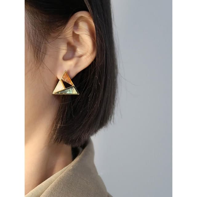 🎗飾間首飾鋪 幾何松石三角耳環女復古港風氣質耳環耳飾