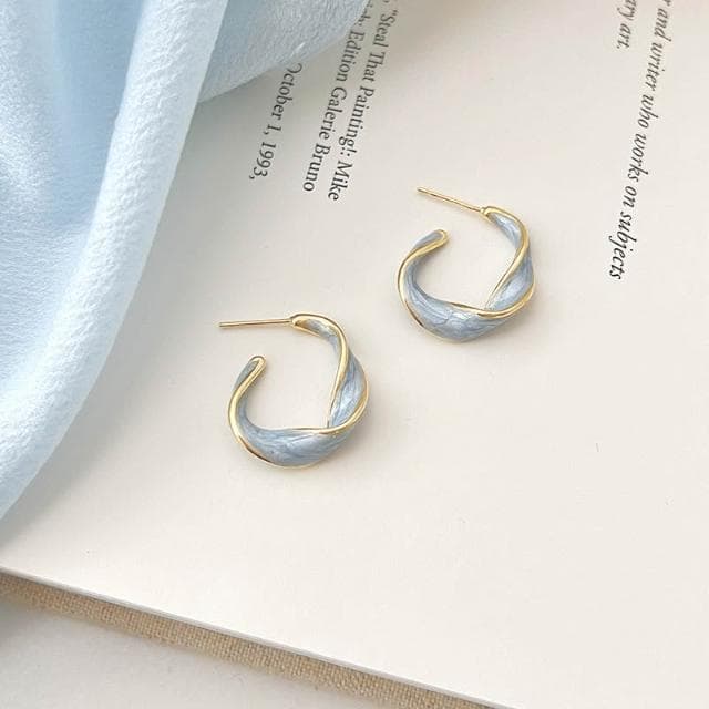 🎗飾間首飾鋪 法式滴釉藍色純銀耳圈女小眾耳環設計感高級耳環2025新款爆款耳飾