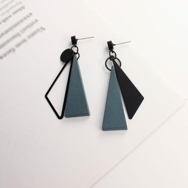 🎗飾間首飾鋪 新款木质雾霾蓝日系冷淡风不对称黑色耳环显瘦无耳洞耳夹耳饰