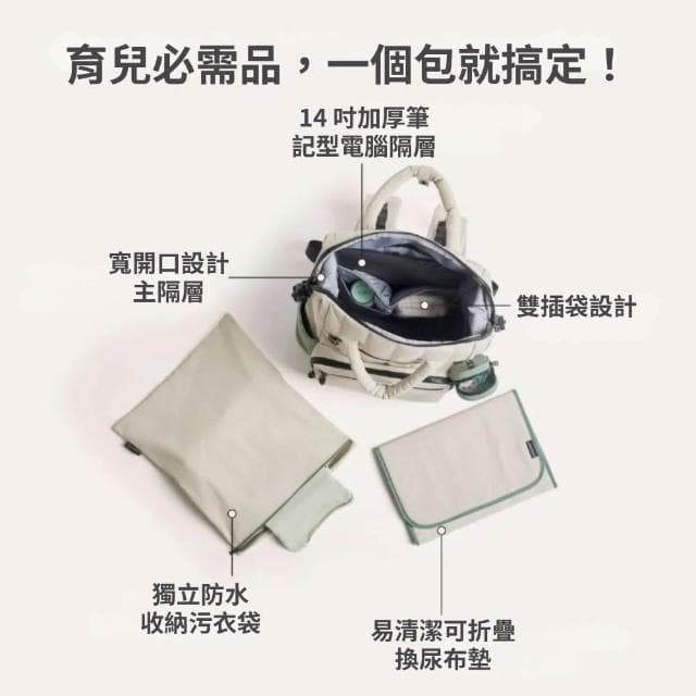 官方授權【美國Bagsmart】多功能育兒包 25L 媽媽包 後背包 輕巧容量 多隔層 育嬰用品 尿布墊 防水衣物袋