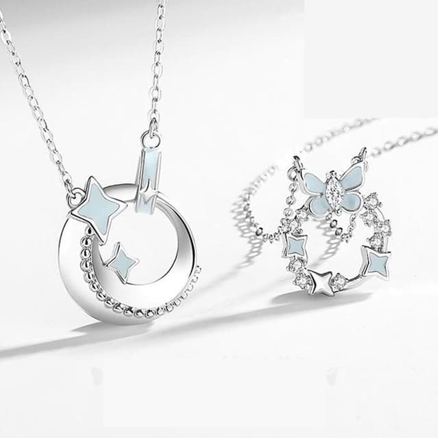 【巴黎精品】現貨+預購 頂級925純銀項鍊女項鍊項鏈鎖骨鍊情人節禮物情侶對鍊-環環蝴蝶夜光男女飾品a1li66