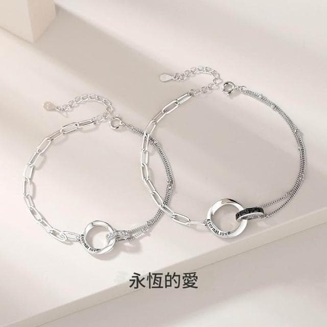 【巴黎精品】現貨+預購 頂級925純銀手鍊情侶手鏈女首飾情人節禮物-永恆的愛雙環情侶手鍊男女飾品a1li38