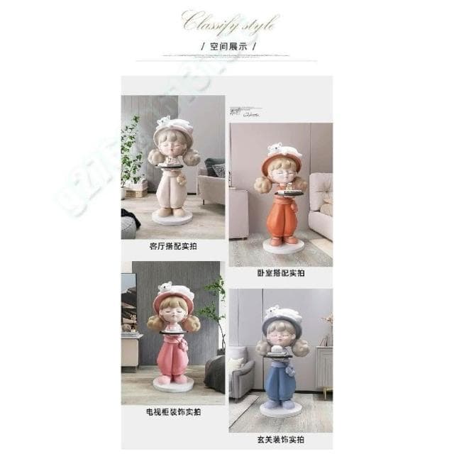 奶油風女孩大型落地擺件 家居裝飾品 客廳電視櫃邊幾  沙發旁幾 生日禮物 擺飾 房間擺飾 喬遷托盤禮物