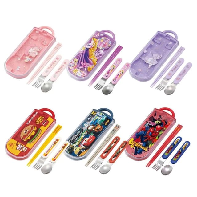 【Skater】日本製 兒童餐具組 4入組 兒童餐具 兒童湯匙 兒童叉子 兒童筷子 餐具組 餐具收納盒 餐具收納