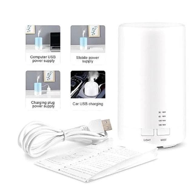 加濕器 迷你款100ml木紋噴霧薰香芳香加濕器 精油擴香夜燈 USB供電 定時香氛 室內七彩空氣清淨機 台灣出貨