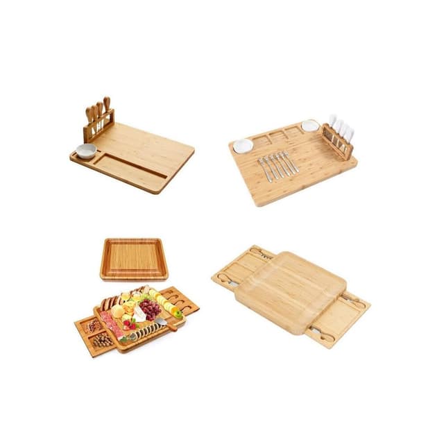 廠家直發 免稅 奶酪板帶抽屜托盤刀具套裝竹製砧板家用芝士砧板套裝
