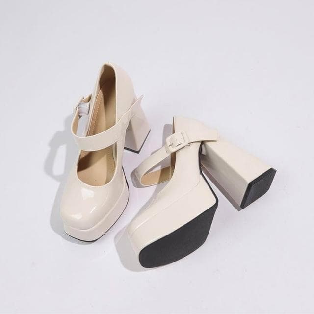 高跟鞋女粗跟鞋子女法式瑪麗珍高跟鞋女白色2025新款防水臺厚底粗跟一字扣帶氣質單鞋高級感不累腳約會高跟鞋女生日搭配禮服鞋