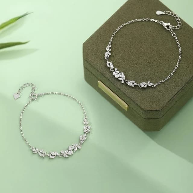 紫藤花純銀鋯石手錬 S999足銀飾品 女生手錬 不易掉色 防過敏 溫柔甜美清新 百搭飾品 情人節禮物 生日禮物