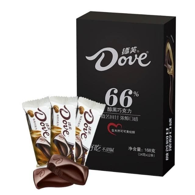 心心相印 德芙醇黑66%可可黑巧克力12條盒裝婚慶喜糖休閒零食品小喫批髮