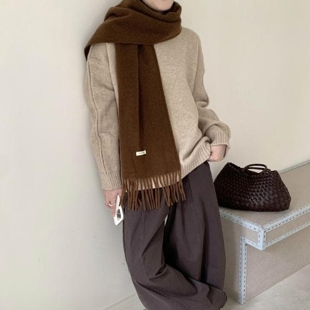 圍巾女羊毛混紡圍巾秋冬保暖純色百搭韓版時尚高級感流蘇梭織圍脖保暖披肩圍巾質感圍巾冷氣披肩空調百搭保暖圍脖防風圍脖韓版圍巾