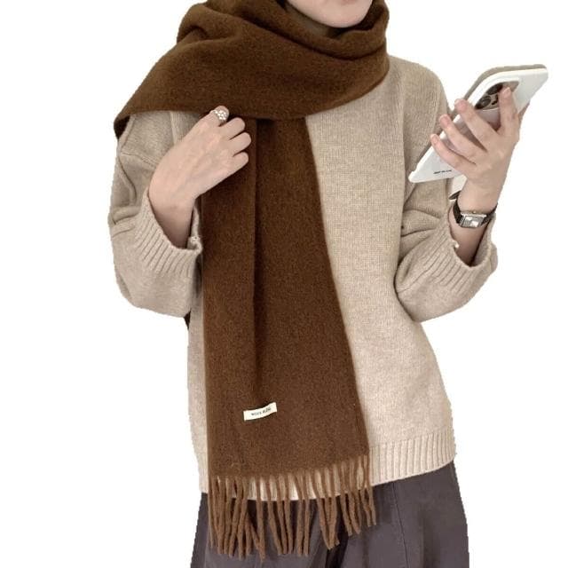 圍巾女羊毛混紡圍巾秋冬保暖純色百搭韓版時尚高級感流蘇梭織圍脖保暖披肩圍巾質感圍巾冷氣披肩空調百搭保暖圍脖防風圍脖韓版圍巾