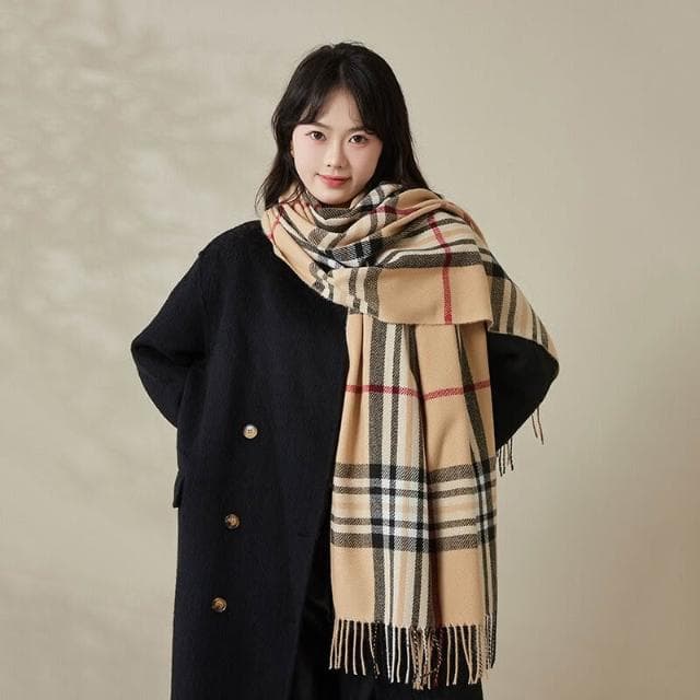 圍巾女拼色英倫格子圍巾秋冬保暖圍脖披肩兩用新款仿羊絨流蘇圍巾保暖披肩圍巾質感圍巾冷氣披肩空調百搭保暖圍脖防風圍脖韓版圍巾