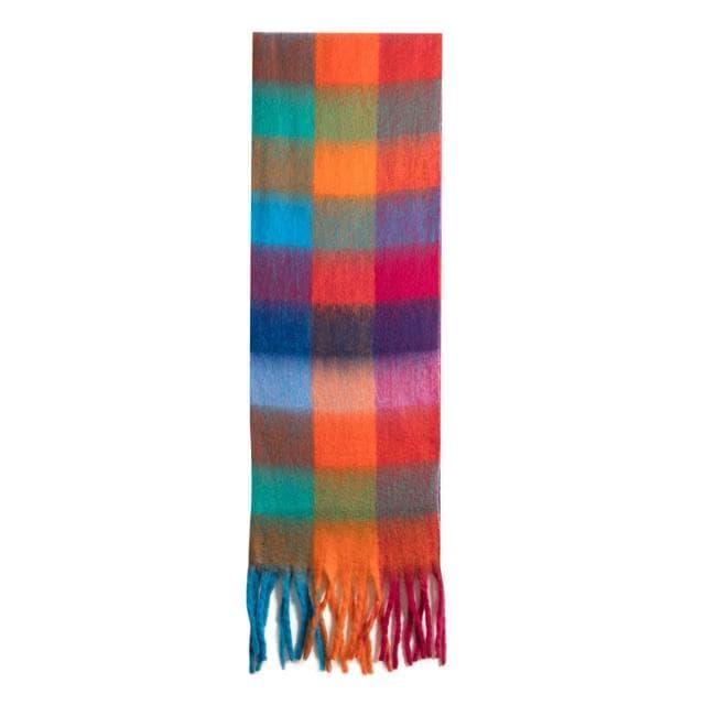 圍巾女漸變彩色格子仿羊絨高級細膩柔軟拼色流蘇大披肩圍巾保暖披肩圍巾質感圍巾冷氣披肩空調百搭保暖圍脖防風圍脖韓版圍巾