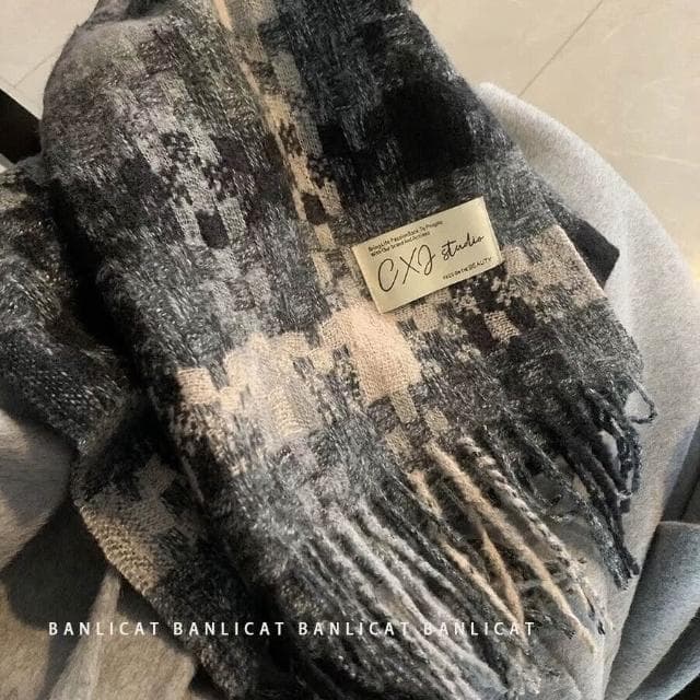 圍巾女氛圍感格子圍巾女冬季流蘇保暖加厚長款氣質披肩情侶圍脖保暖披肩圍巾質感圍巾冷氣披肩空調百搭保暖圍脖防風圍脖韓版圍巾