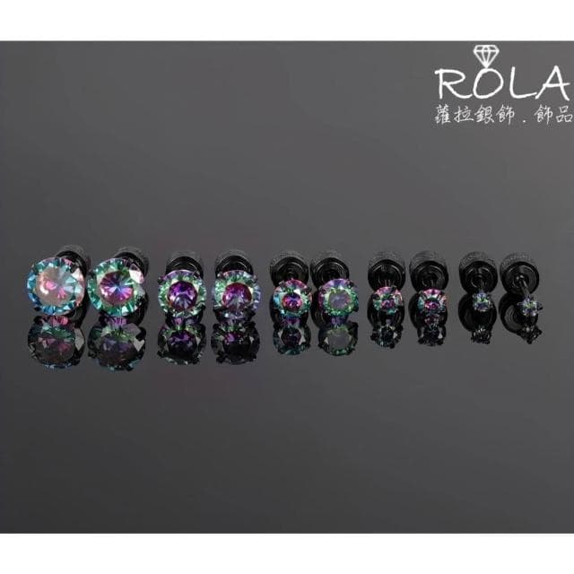 ROLA蘿拉銀飾.飾品 {獨家訂製款} /一支價// 黑色/彩色雙頭鋯石水鑽鈦鋼316L醫療鋼螺旋鎖珠轉珠耳針 3-2左