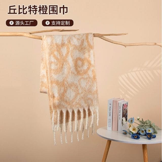 圍巾女秋冬新款韓版甜妹風印花圍巾女保暖加厚仿羊絨圍脖保暖披肩圍巾質感圍巾冷氣披肩空調百搭保暖圍脖防風圍脖韓版圍巾