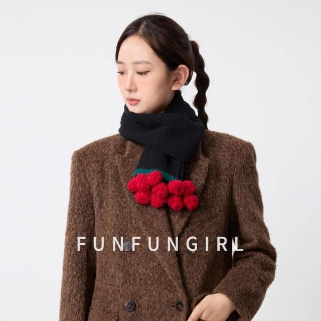 圍巾女秋冬手工玫瑰花編織保暖圍巾女韓版可愛裝飾加厚圍脖時尚針織保暖披肩圍巾質感圍巾冷氣披肩百搭保暖圍脖防風圍脖韓版圍巾