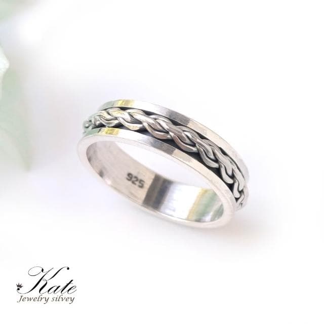 【KATE】銀飾 古典麻花轉運純銀戒指 轉運戒指 編織戒指 個性款銀戒 國際圍#13#15 生日禮物 情人禮物
