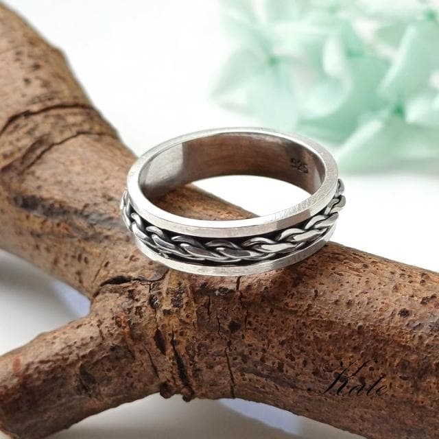 【KATE】銀飾 古典麻花轉運純銀戒指 轉運戒指 編織戒指 個性款銀戒 國際圍#13#15 生日禮物 情人禮物