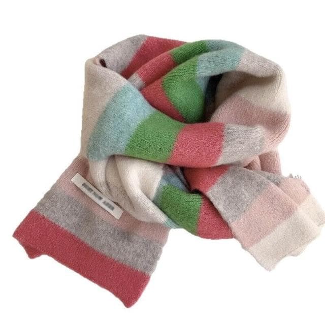 圍巾男彩虹條馬海毛圍巾女冬季韓版拼色條紋羊毛短款圍脖學生戶外防寒圍脖男士時尚保暖質感親膚圍巾圍脖防風圍脖披肩男士針織圍巾
