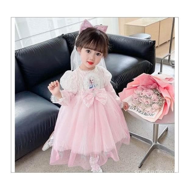 女寶寶艾莎公主裙長袖2025秋季冰雪奇緣網紗髮光裙子生日愛莎連衣