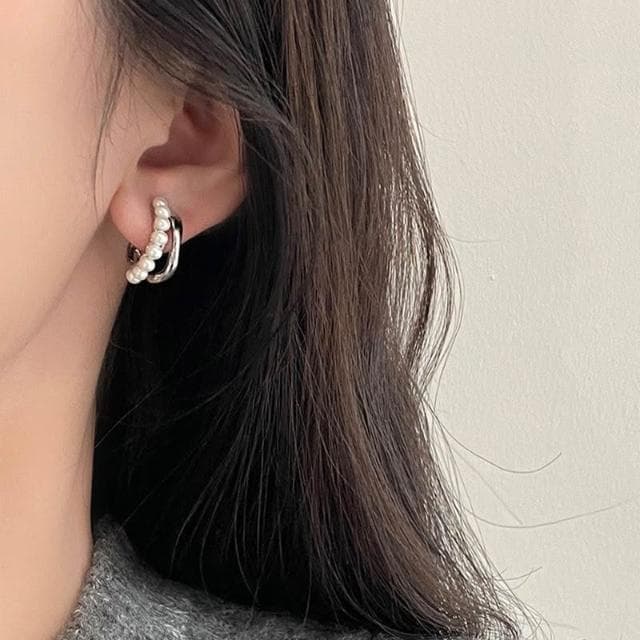 滿188出貨 韓系珍珠鋯石耳環 耳夾 無耳洞 耳針 夾式耳環 盤蚊香耳夾 耳飾 耳扣 飾品 金色銀色耳環 925銀-10