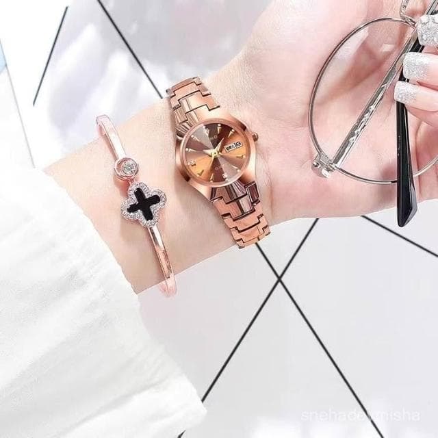 手錶女款高級感學生ins風小衆設計雙日厤小衆氣質女士時尚鋼帶錶