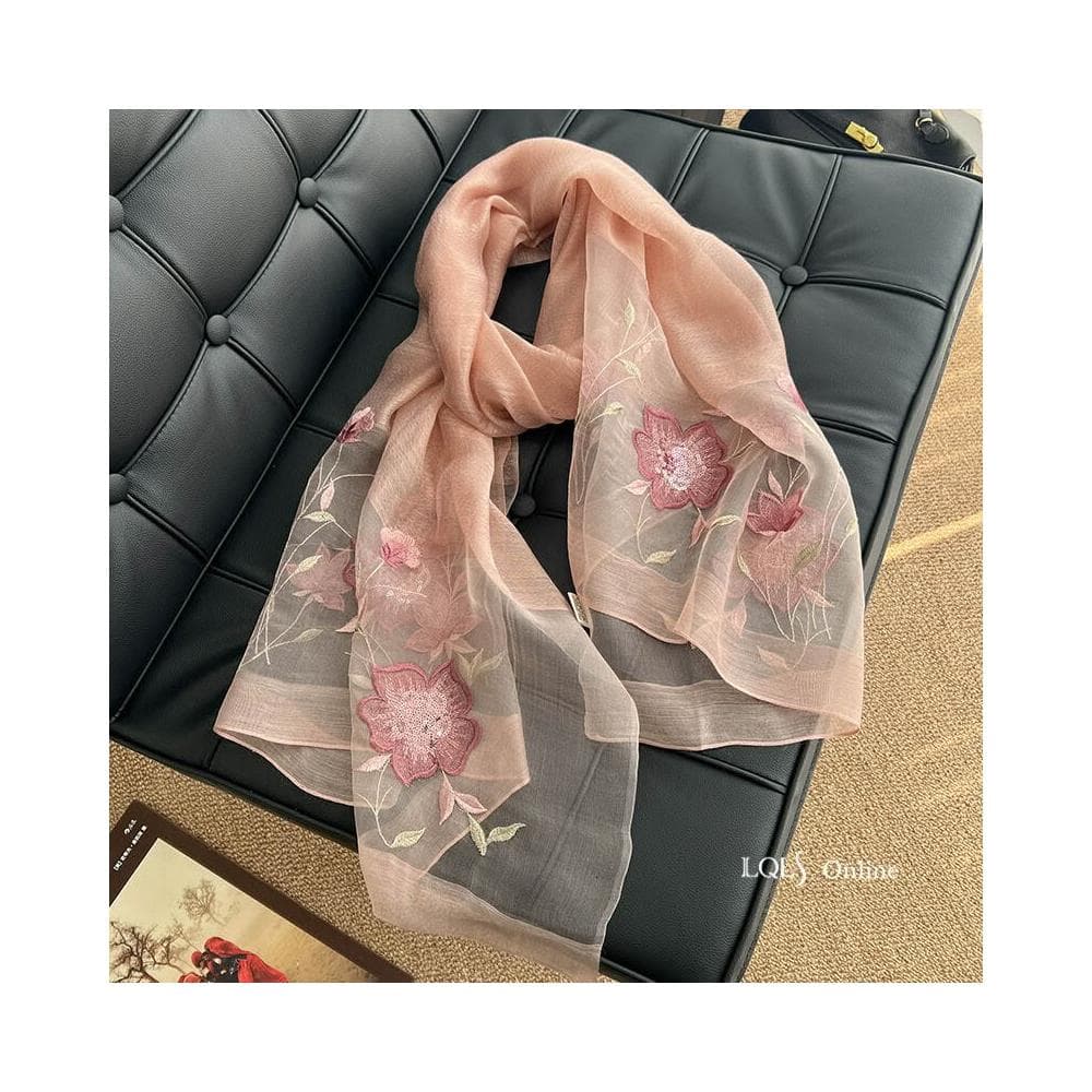 比比優精選 真絲 羊毛 重工繡花 圍巾 刺繡 氣質紗巾薄款時尚女春