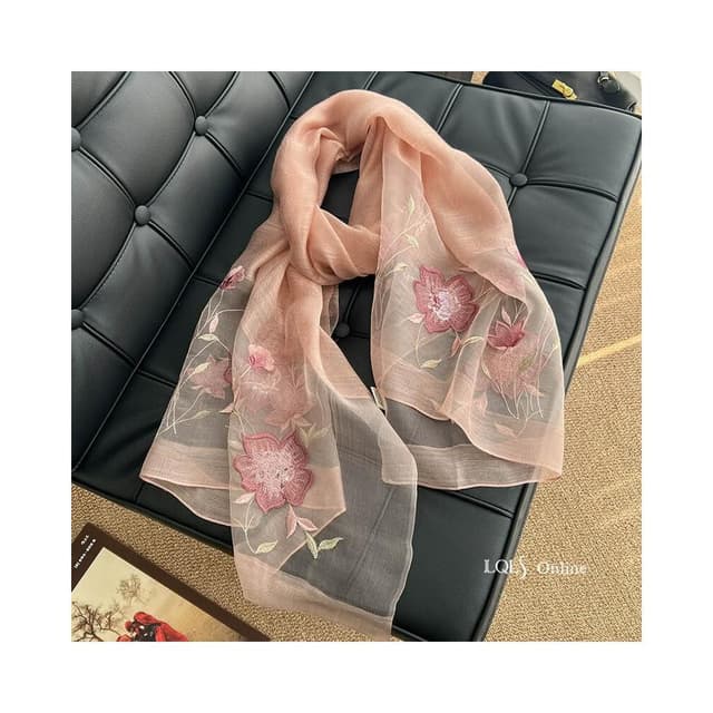比比優精選 真絲 羊毛 重工繡花 圍巾 刺繡 氣質紗巾薄款時尚女春