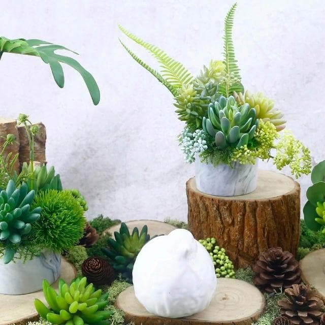 【HUGO DECO 榆果傢飾】羊齒蕨多肉組合香氛植物(擬真植物/人造盆栽/綠化/佈置/禮物)