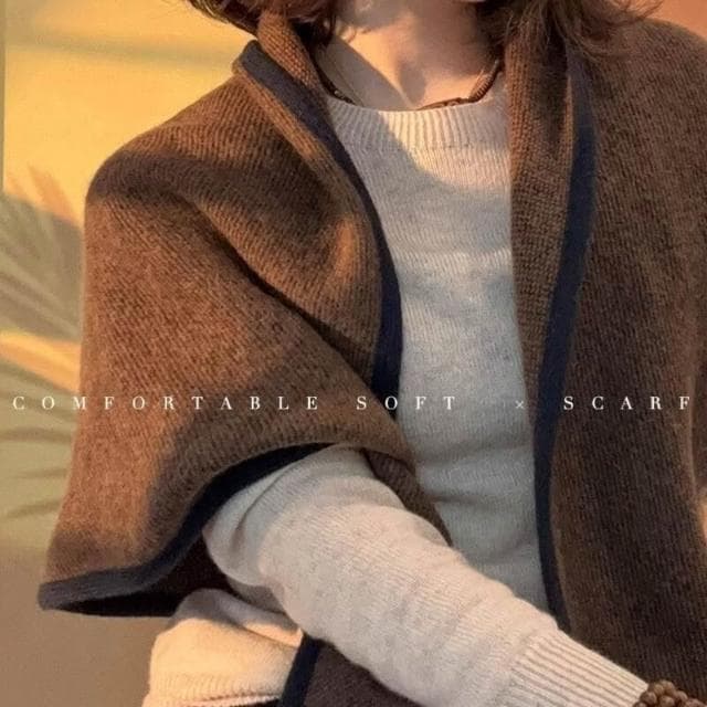比比優精選 英國匠心手工包邊 羊毛三角圍巾女冬季百搭純色披肩圍脖兩用