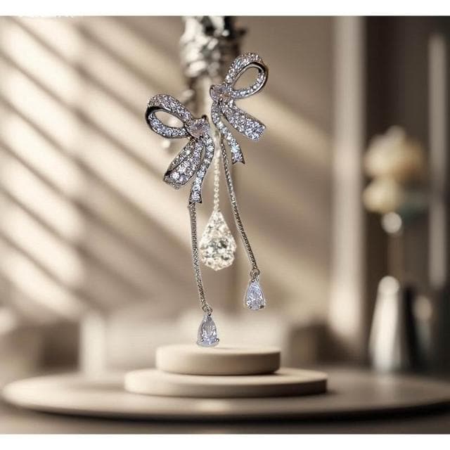 {遇見臻品}BG473水滴蝴蝶結流蘇耳環ins風耳飾品蝴蝶結流蘇耳環耳墜個性耳環新娘婚紗結婚耳環新娘耳環長款氣質耳環飾品