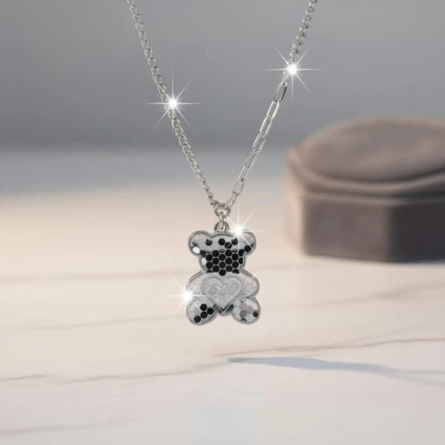 【海洋盒子】我愛你520閃亮碎冰小熊S999純銀項鍊.白金色.附贈禮盒(情人節禮物.聖誕禮物)