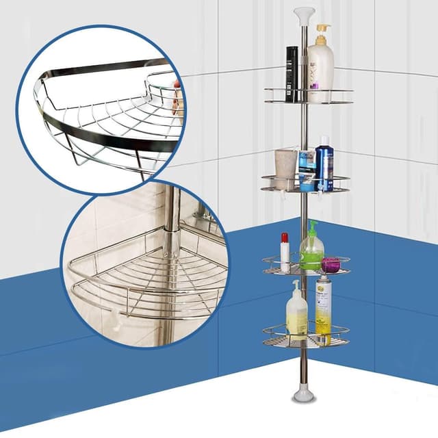 【VENCEDOR】頂天立地衛浴置物架四層鐵盤 彩盒*1入 不銹鋼超耐重頂天架 衛浴層架 牆角架