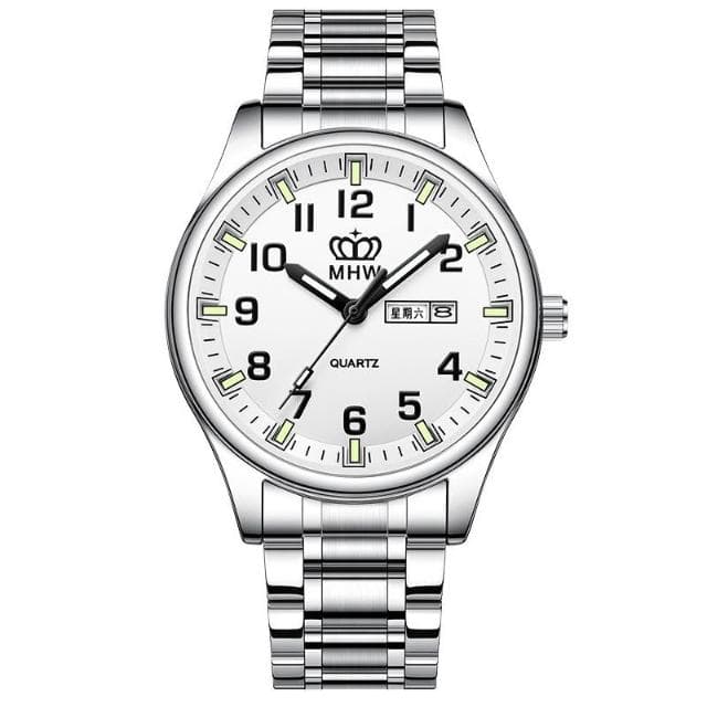 老年人夜光石英表字大爸爸媽媽對錶女錶防水鋼帶中老年人手錶男款