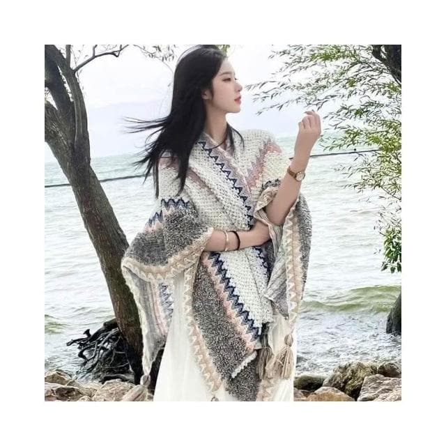 圍巾女旅遊外搭針織鬥篷披肩民族風披肩女拍照氛圍感大西北保暖披肩圍巾質感圍巾冷氣披肩空調百搭保暖圍脖防風圍脖韓版圍巾