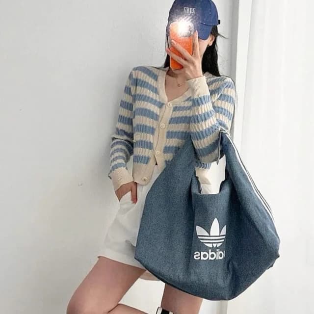 【adidas 愛迪達】<現貨>Adidas Originals logo 大容量 雲朵包 手提包 小錢包 牛仔黑 牛仔藍