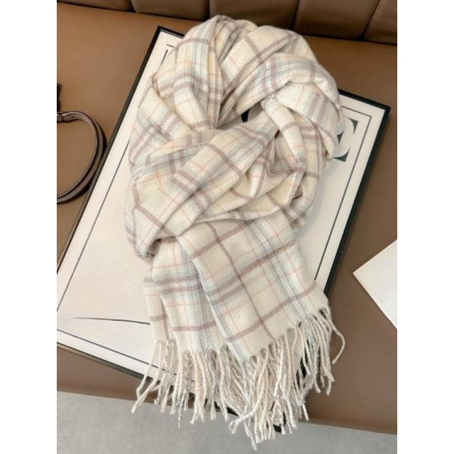 梵花 圍巾冬季女高級感藍色格子披肩百搭韓系氛圍感學生圍脖男