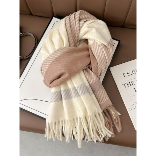 梵花 圍巾冬季女高級感藍色格子披肩百搭韓系氛圍感學生圍脖男