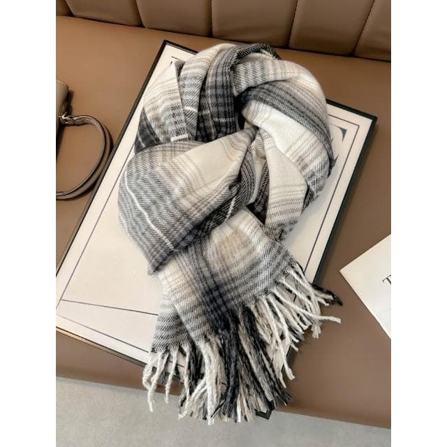 梵花 圍巾冬季女高級感藍色格子披肩百搭韓系氛圍感學生圍脖男