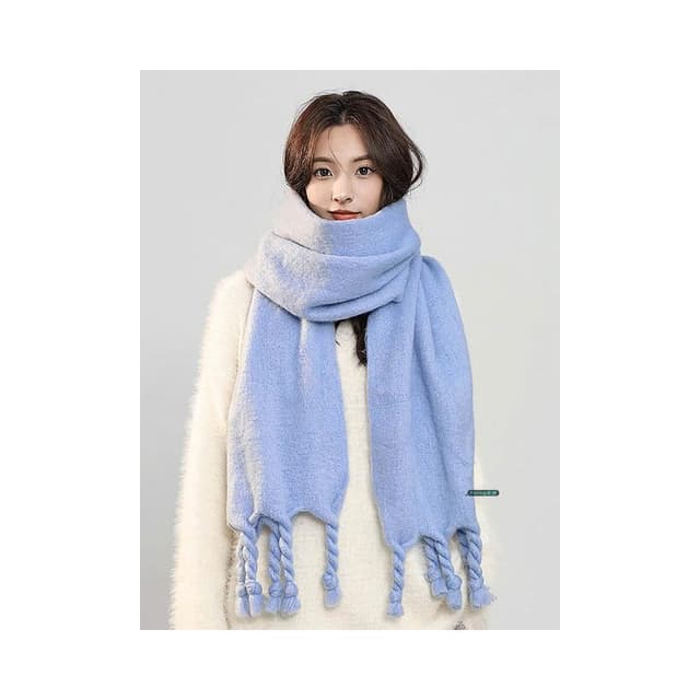 梵花 藍色毛絨圍巾女冬季加厚百搭保暖韓系氛圍感披肩圍脖