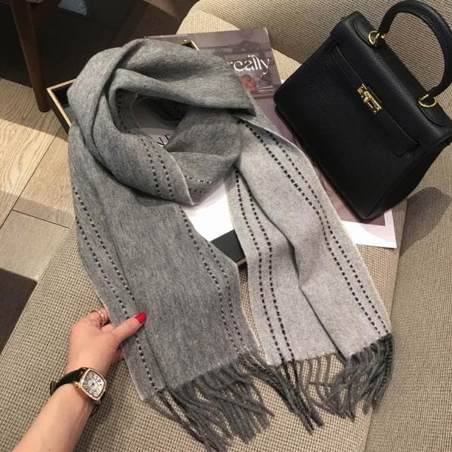 梵花 純羊毛圍巾女純色縫線設計雙面羊毛披肩冬季保暖圍脖