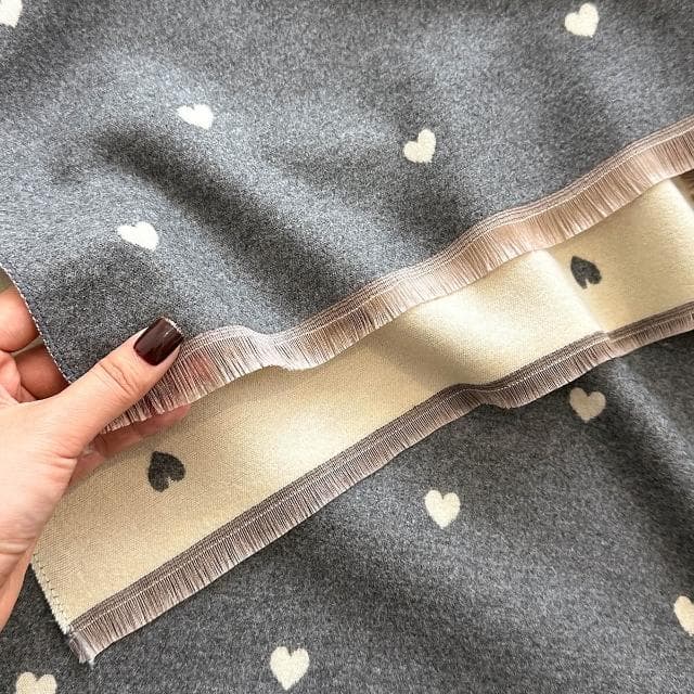 圍巾女秋冬季心型紋理拼色時尚的雙面用女士仿羊絨保暖圍巾空調圍脖披肩披肩圍巾質感圍巾冷氣披肩空調保暖圍脖防風圍脖韓版圍巾