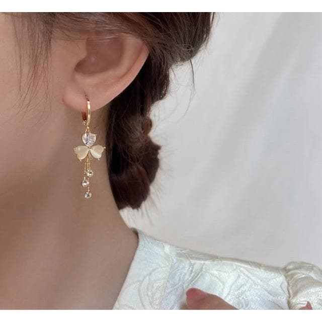 {遇見臻品}BG471三葉草蘇耳環氣質百搭心型耳扣三葉草流蘇耳環長款氣質耳環造型耳環優雅氣質金屬耳環日韓流行時尚耳環耳飾