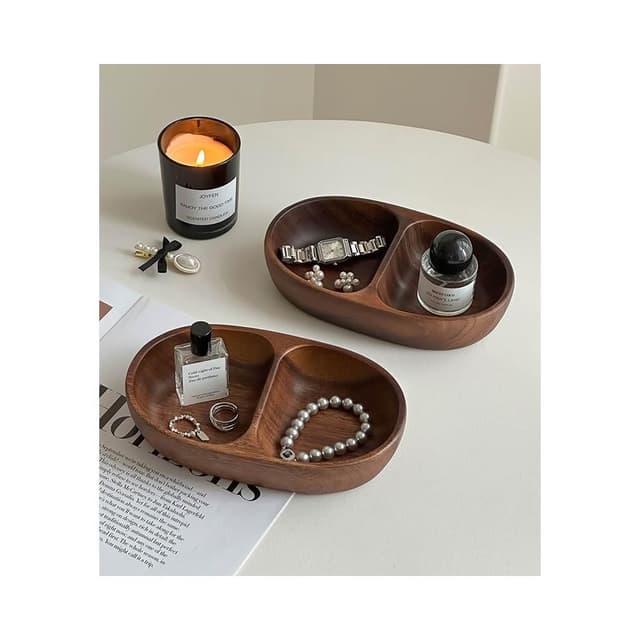 梵花 高級精緻黑胡桃木紋首飾盒小型飾品托盤戒指項鍊耳飾手錶收納盒子