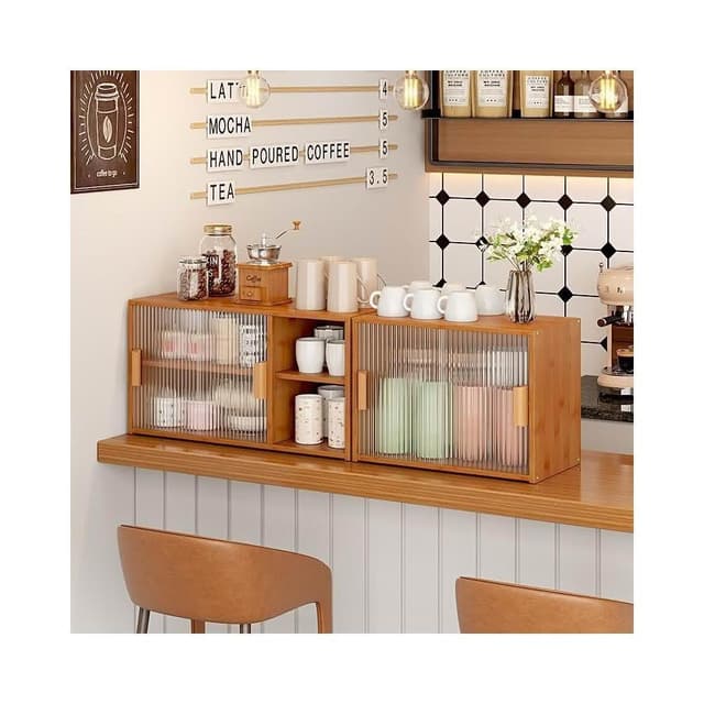 桌上收納櫃 杯子收納櫃 辦公室放茶具水杯置物架 收納櫃 廚房餐具防塵儲物櫃 餐具收納櫃