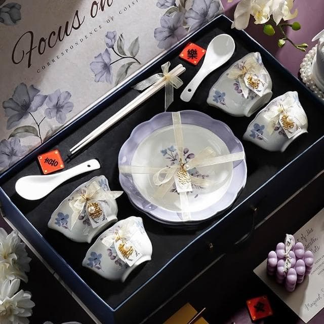 小慕KOGURE 花開陶瓷餐具 碗碟套裝 家用新家喬遷新居禮物 朋友搬家暖居高檔禮品