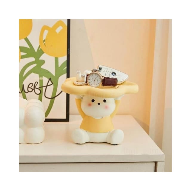 奶油風小熊托盤進門入戶玄關置物架鑰匙收納擺件客廳裝飾喬遷禮物 餐邊柜裝飾品 電視柜旁裝飾擺件 家居桌