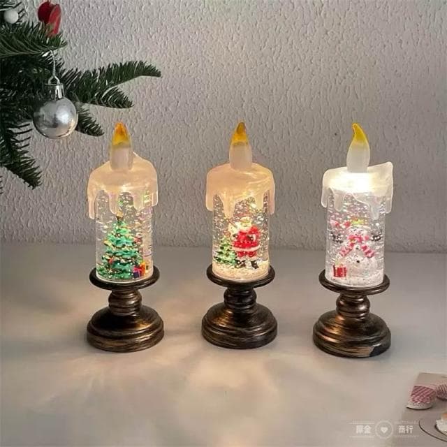🔥現貨速出🔥聖誕燭台小夜燈 氛圍裝飾聖誕飄雪小燈 交換禮物 聖誕禮物 發光小夜燈 蠟燭燈 聖誕樹燈 聖誕裝飾LED小