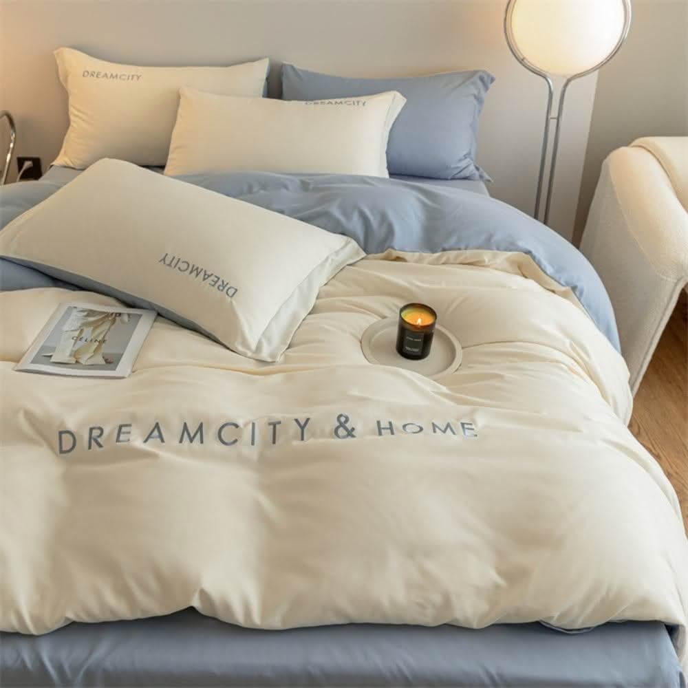 【Arvo Home 蒔桄家居】滑棉感刺繡床包被套四件組-雙人/加大(質感床包 刺繡被套床包 裸睡床包  薄被套床包 床包＋枕套＋被套四件組)